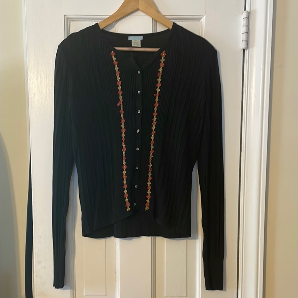 Vintage Urchin Black Cardigan with Embroidered Detail